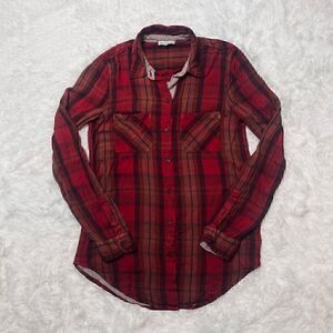 Lucky Brand Red Plaid Button Down Shirt Size XS - S Long Sleeve Soft Viscose